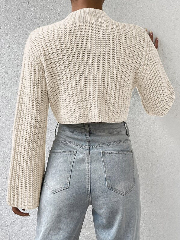 SHORT BELL SLEEVE MOCK NECK SWEATER