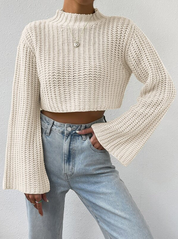 SHORT BELL SLEEVE MOCK NECK SWEATER