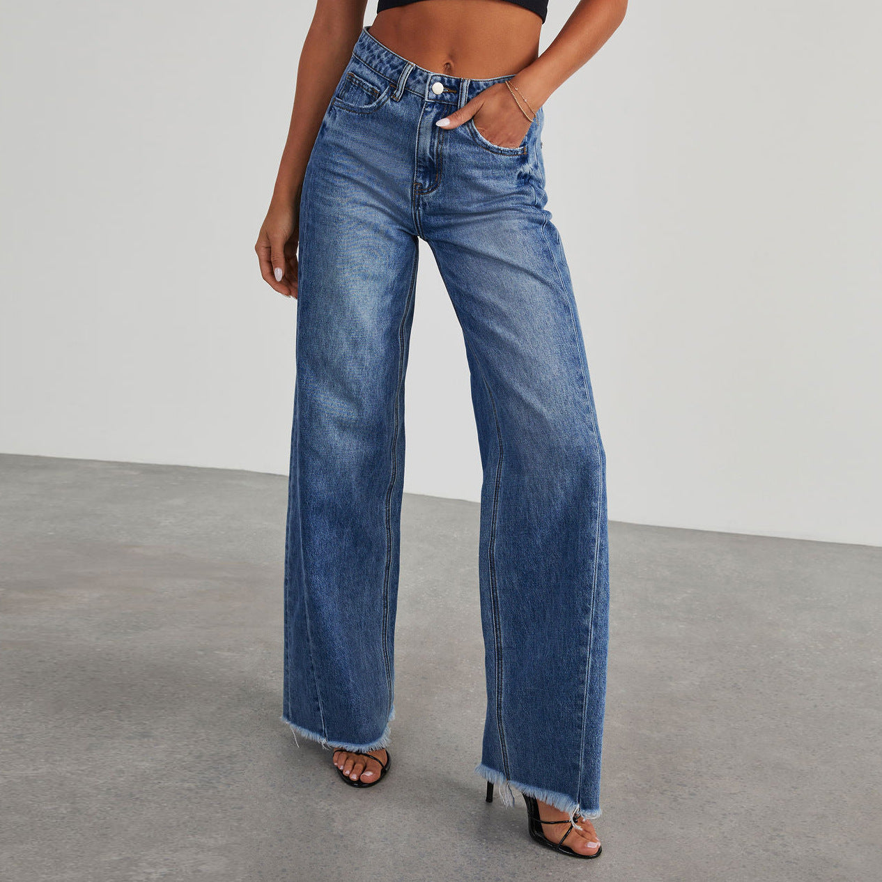 High Waist Straight Wide-leg Jeans