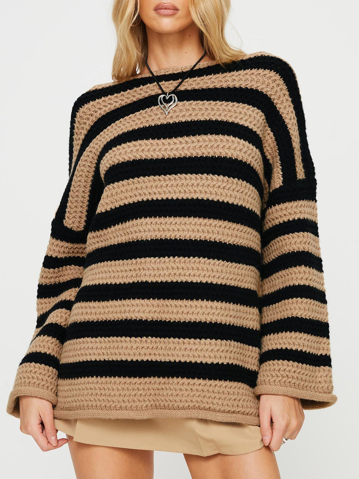 LOOSE OFF SHOULDER STRIPED SWEATER