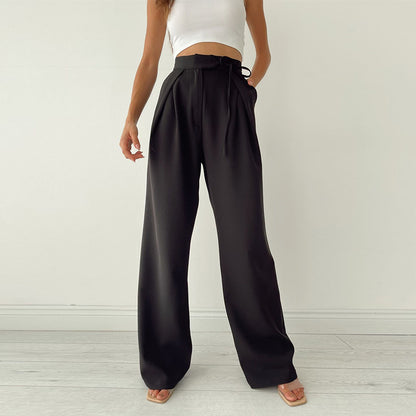 CASUAL STRAIGHT WIDE LEG TROUSERS