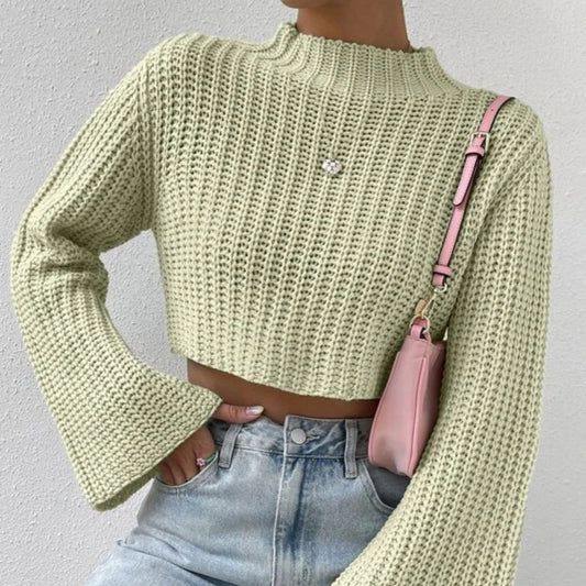 SHORT BELL SLEEVE MOCK NECK SWEATER