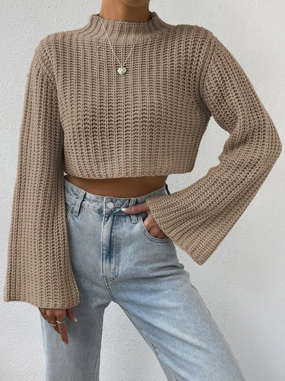 SHORT BELL SLEEVE MOCK NECK SWEATER