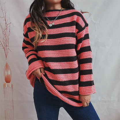 LOOSE OFF SHOULDER STRIPED SWEATER