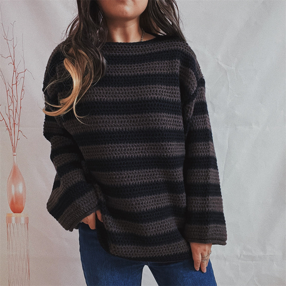 LOOSE OFF SHOULDER STRIPED SWEATER