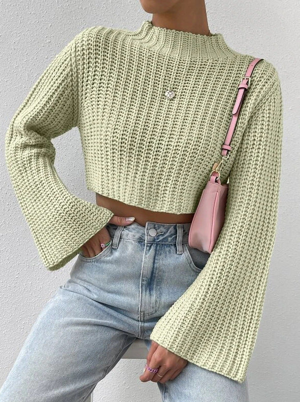 SHORT BELL SLEEVE MOCK NECK SWEATER