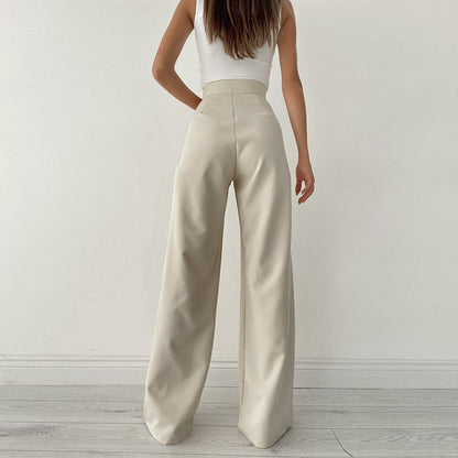 CASUAL STRAIGHT WIDE LEG TROUSERS