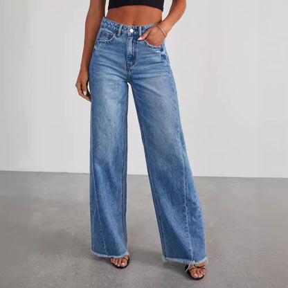 Loose Wide-leg Side Seam Stitched Jeans