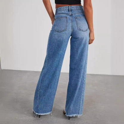 Loose Wide-leg Side Seam Stitched Jeans