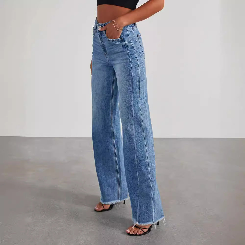 Loose Wide-leg Side Seam Stitched Jeans