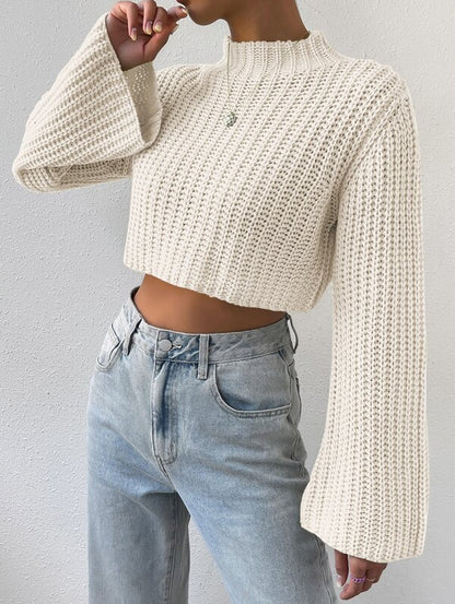 SHORT BELL SLEEVE MOCK NECK SWEATER